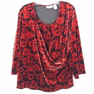Jaclyn‎ Smith Slinky Velour Velvet Floral Twinset Womens XL Whimsigoth Holiday